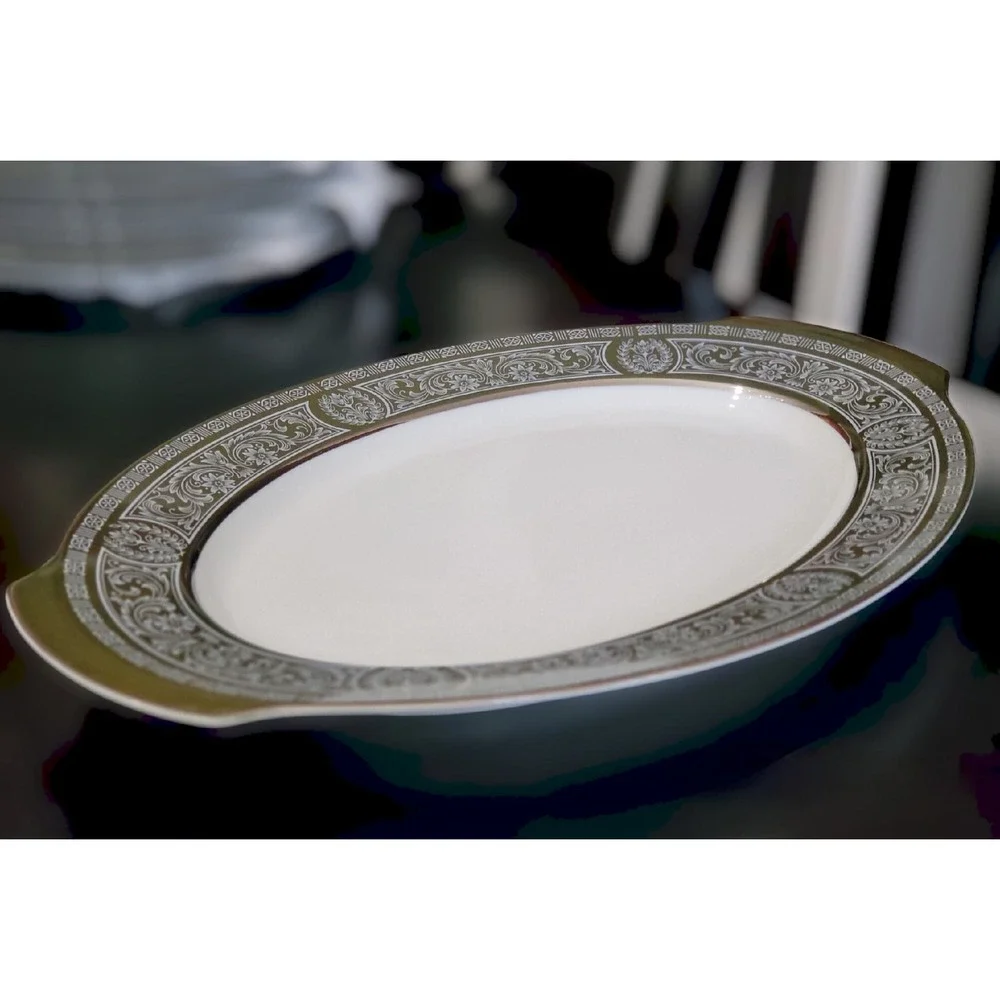 Vintage Forest Damask Large Oval Serving Platter Elegant‎ Tableware Entertaining